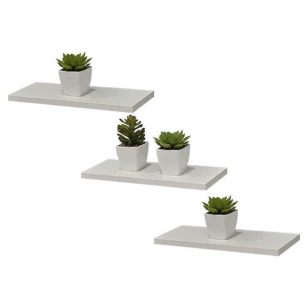 Kit 3 Prateleiras 40 x 15cm Branca Suporte Invisível