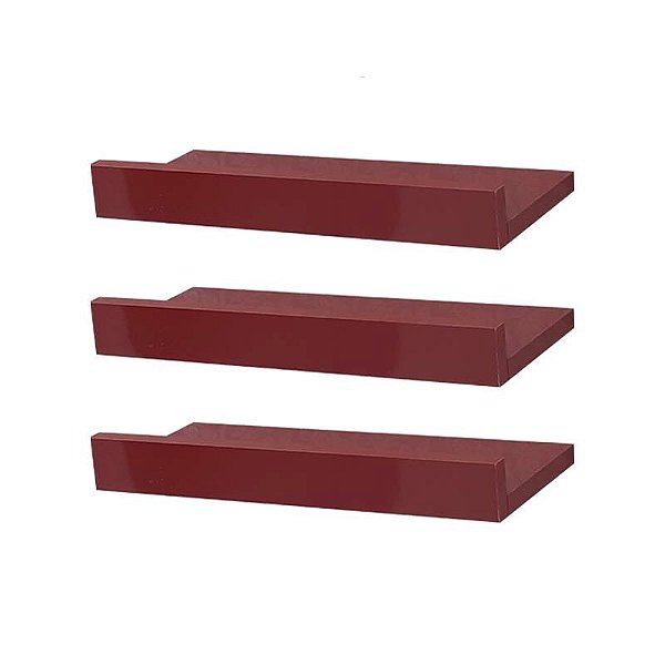 Kit 3 Prateleiras Porta Quadros 40 x 15cm Vermelha Suporte Invisível