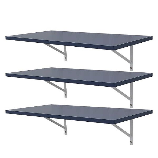 Kit 3 Prateleiras 100 x 25cm azul Com Mão Francesa