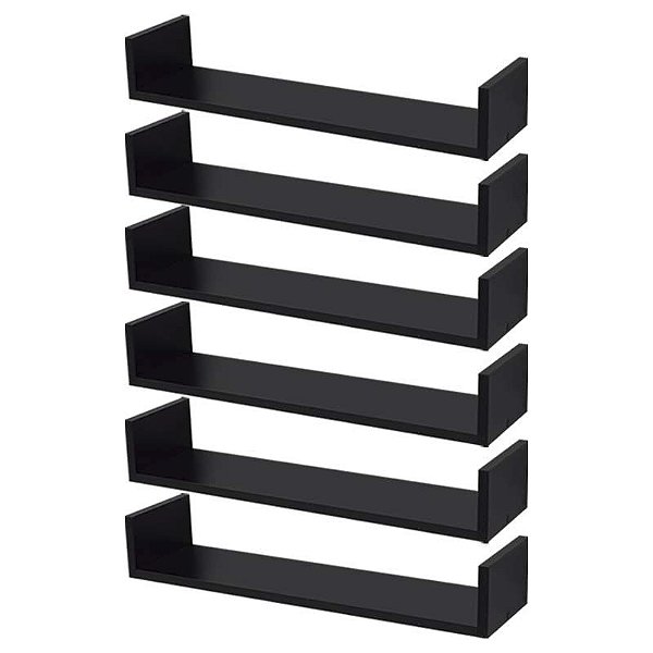 Kit 6 Prateleiras U 60 x 10cm Preta Suporte Invisível