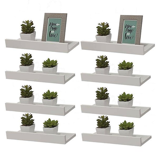 Kit 8 Prateleiras Porta Quadros 50 x 10cm Branca Suporte Invisível