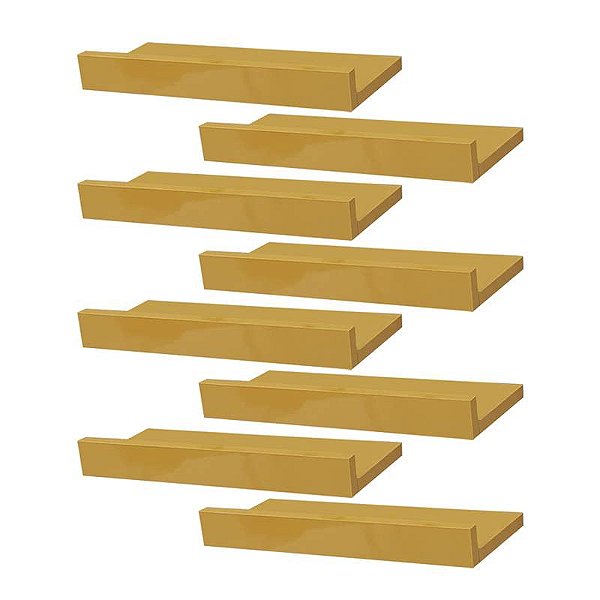 Kit 8 Prateleiras Porta Quadros 50 x 15cm Amarela Suporte Invisível