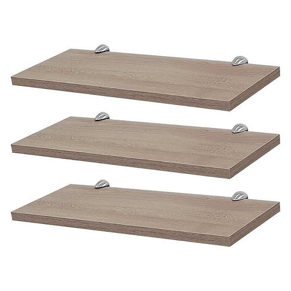 Kit 3 Prateleiras 50 x 15cm Carvalho Com Suporte Tucano