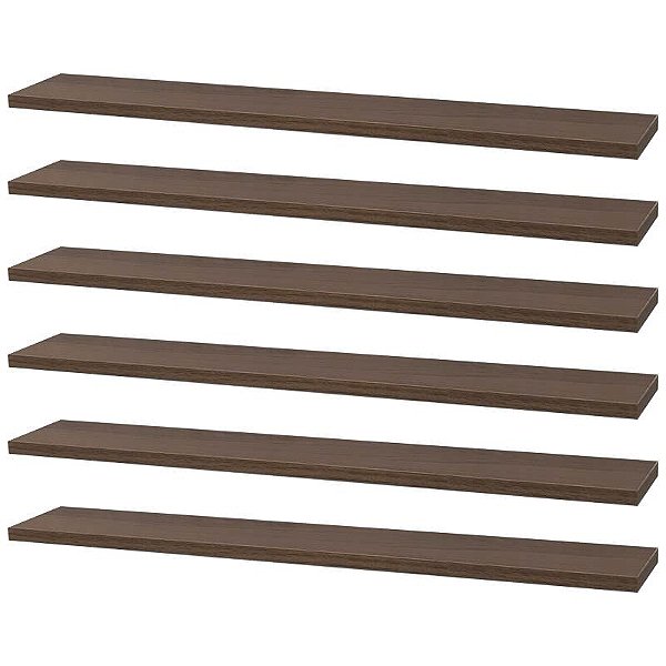 Kit 6 Prateleiras 50 x 15cm Nogal Suporte Invisível