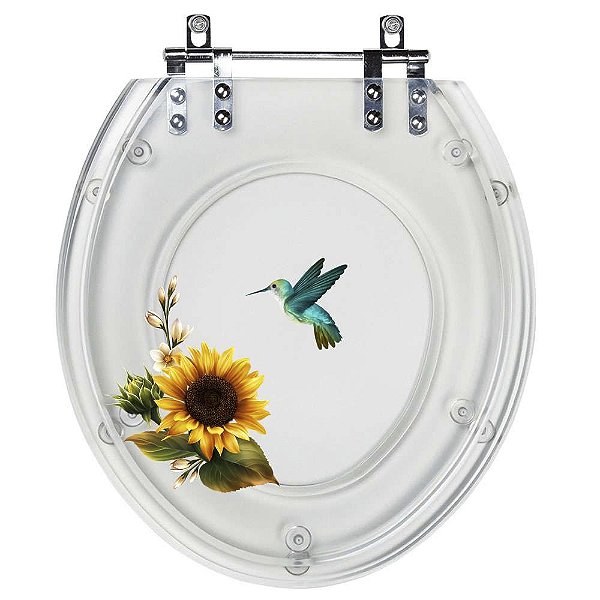 Tampa de vaso Acrílico Decorado Girassol Beija Flor 6lpf