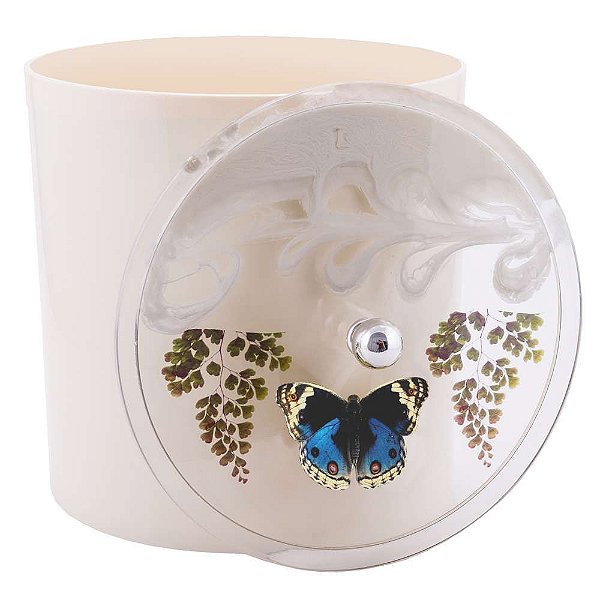 Lixeira Decorada Bege com Borboleta Azul Escuro