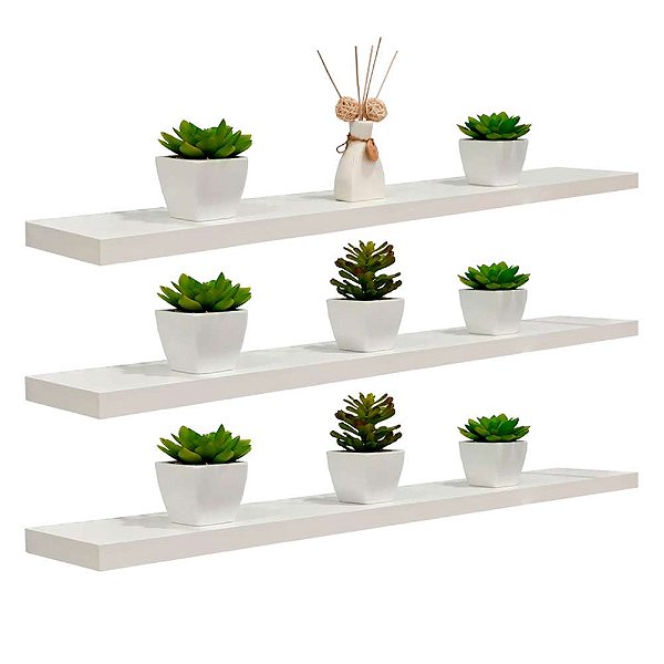 Kit 3 Prateleiras 100 x 20cm Branco Espessura 25mm Suporte Invisível