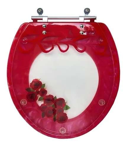 Assento Sanitário Poliester Convencional Decorado Vermelho Rosas