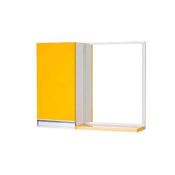 Armário para Banheiro com Espelho Amarelo Puxador de Metal