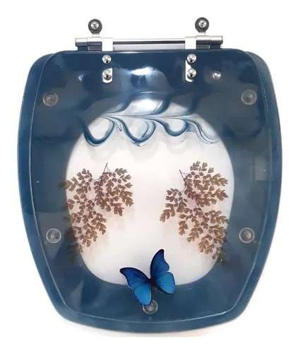 Tampa De Vaso Decorada Borboleta Thema Azul Para Bacia Incepa