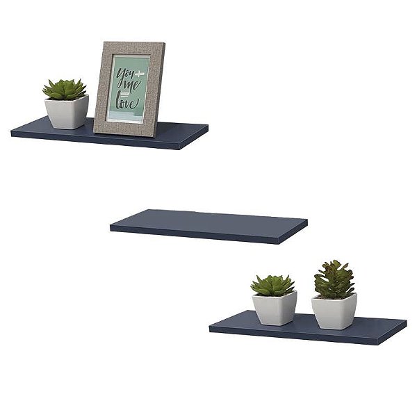 Kit 3 Prateleiras 60 x 15cm azul Suporte Invisível