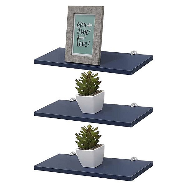 Kit 3 Prateleiras 60 x 15cm azul Com Suporte Tucano