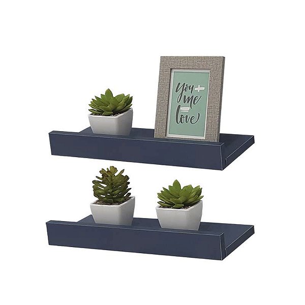 Kit 2 Prateleiras Porta Quadros 70 x 15cm azul Suporte Invisível