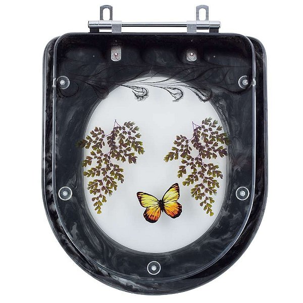 Tampa de Vaso Poliéster Decorada Borboleta Square Preto para louça Lorenzetti