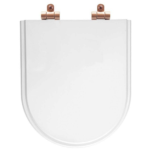Tampa de Vaso Poliéster Com Amortecedor Link/LK Branco para Bacia Deca com Ferragem Rose Gold