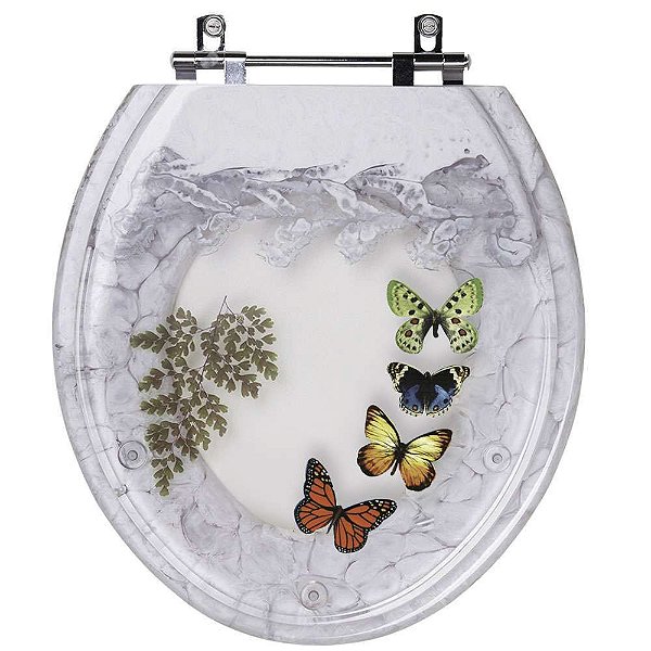 Assento Sanitário E Cesto De Lixo Decorados 4 Borboletas