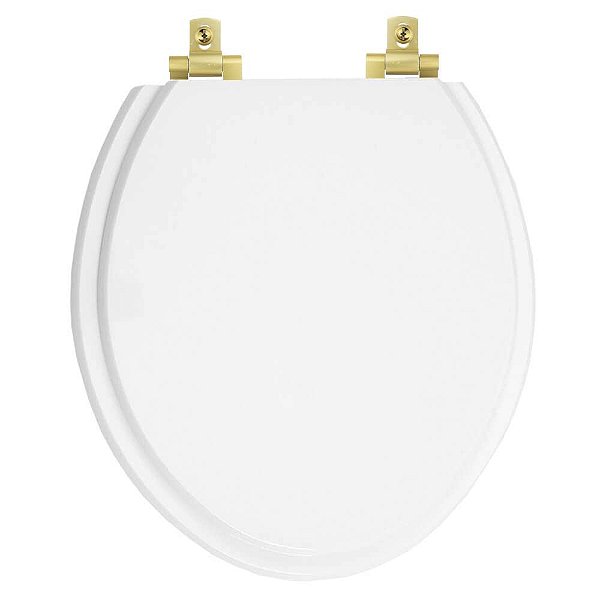 Tampa de Vaso MDF Com Amortecedor Oval Branco para Todas as Marcas com Ferragem Dourada