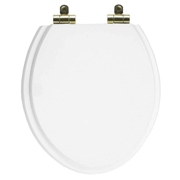 Tampa de Vaso Poliéster Com Fechamento Lento Oval Branco para Todas as Marcas com Ferragem Dourada