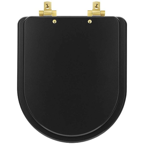 Tampa de Vaso Laqueado Com Amortecedor Nexo Onix (Preto Fosco) para Bacia Roca com Ferragem Dourada