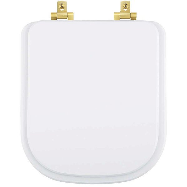 Tampa de Vaso Laqueado Com Amortecedor Piano Branco para Bacia Deca com Ferragem Dourada
