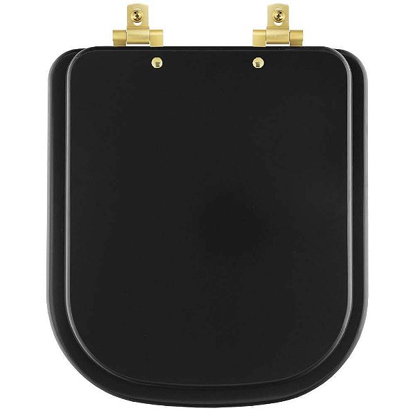 Tampa de Vaso Laqueado Com Amortecedor Quadra Preto Fosco para Bacia Deca com Ferragem Dourada