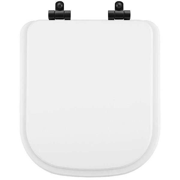 Tampa de Vaso Poliéster Com Amortecedor Quadra Branco para Bacia Deca com Ferragem Preta