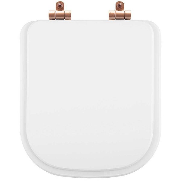 Tampa de Vaso Poliéster Com Amortecedor Piano Branco para Bacia Deca com Ferragem Rose Gold