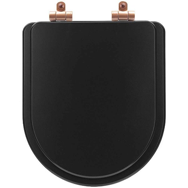 Tampa de Vaso Poliéster Com Amortecedor Smart Onix (Preto Fosco) para Bacia Celite com Ferragem Rose Gold