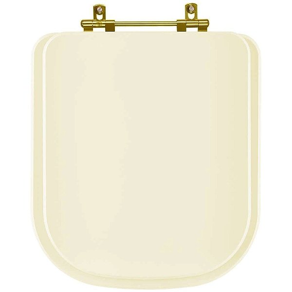 Assento Sanitário Poliester Quadra Creme para vaso Deca com Ferragem Dourada