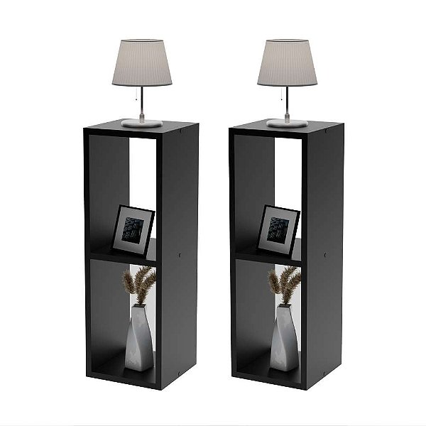 Conjunto Mesa De Cabeceira Pequena 20x20x60cm Diamante Preto Quarto Sala