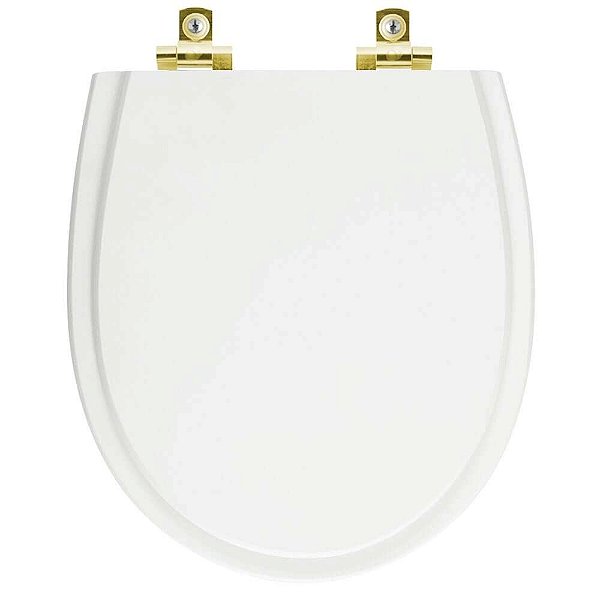 Assento Sanitário Soft Close Polo Branco para vaso Hervy com Ferragem Dourada