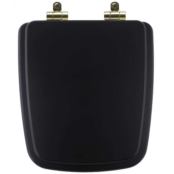 Tampa de Vaso Poliéster Com Amortecedor Boss Matte Black (Preto Fosco) para Bacia Incepa com Ferragem Dourada