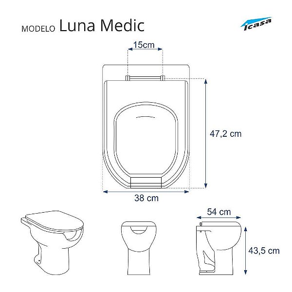 Assento Sanitário Poliester Luna Medic (PNE) Branco para vaso Icasa