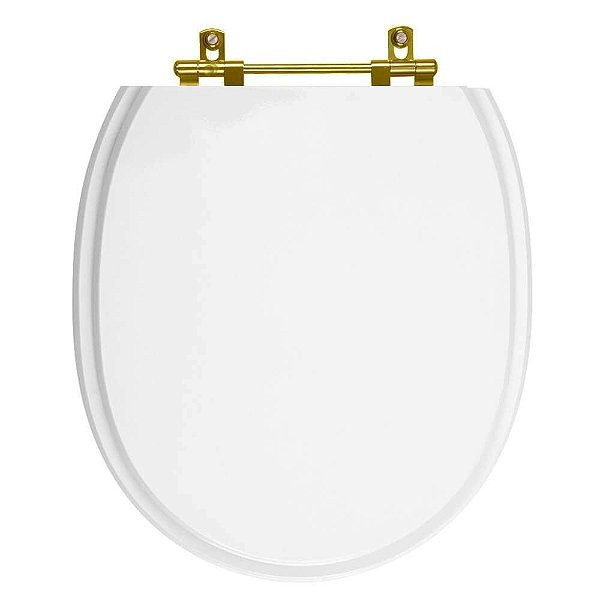 Assento Sanitário Poliester Village Branco Ferragem Dourada para Vaso Deca