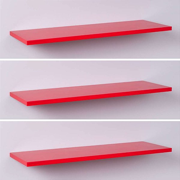 Kit com 3 Prateleiras 60 x 20cm Suporte Invisivel - Cor Vermelho