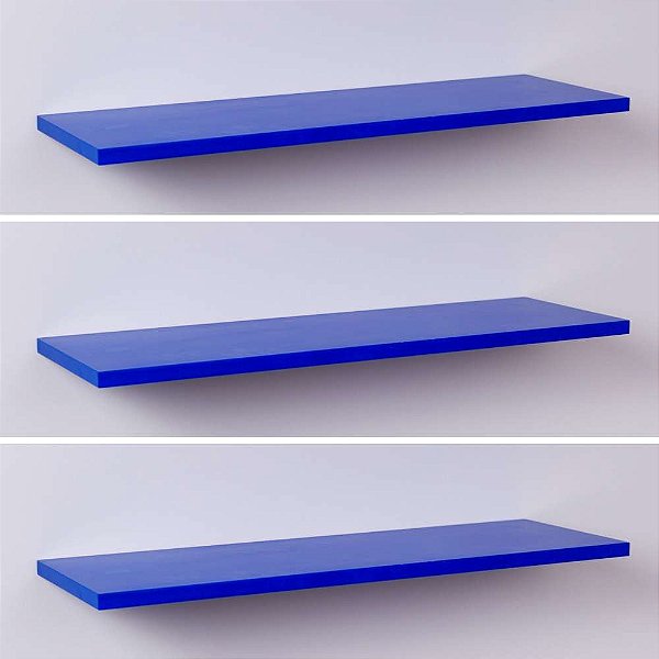 Kit com 3 Prateleiras 60 x 20cm Suporte Invisivel - Cor Azul