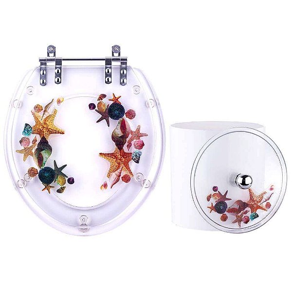 Tampa de Vaso e Lixeira Decorada Fundo do Mar