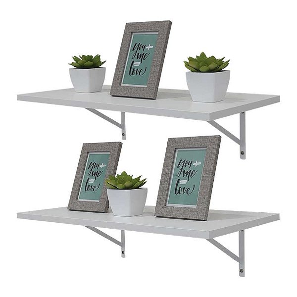 Kit Com 2 Prateleiras Brancas 40x20 Com Suporte Mão Francesa