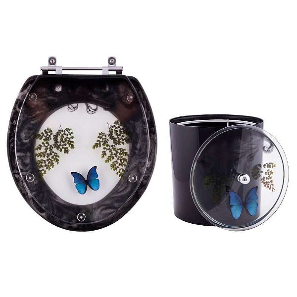 Assento Sanitário Convencional  E  Lixeira  Decoradas Preto