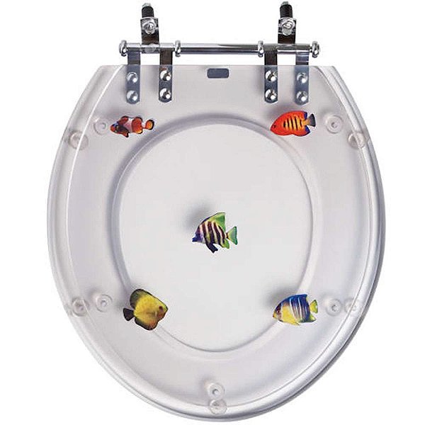 Assento Sanitario Poliester Decorado Peixes Transparente para Vaso Convencional
