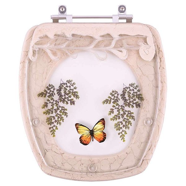 Assento Sanitário Poliester Thema Pêssego com Borboleta Amarela para vaso Incepa