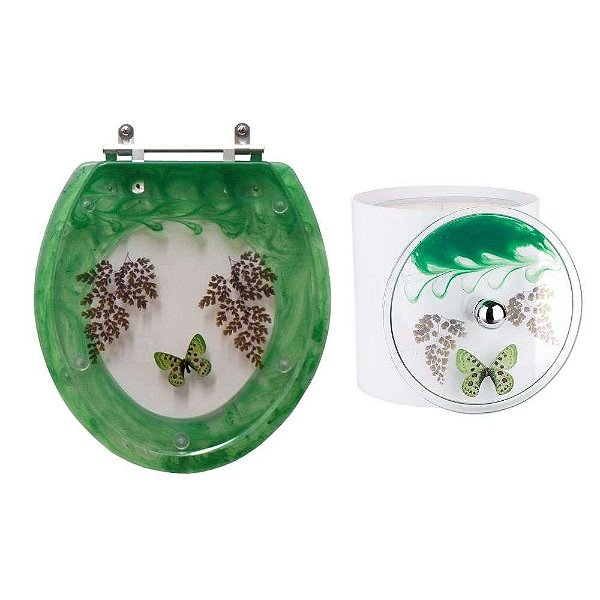 Tampa de Vaso e Lixeira Decorada Borboleta Verde Esmeralda