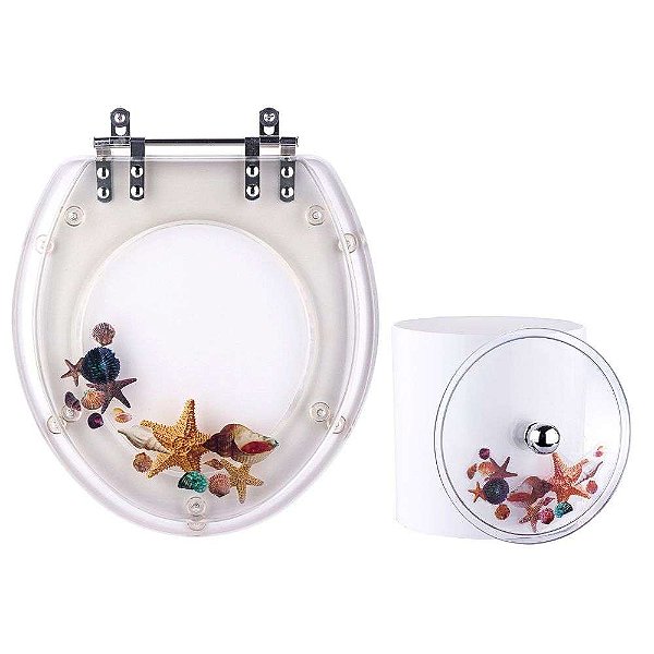 Tampa de Vaso e Lixeira Decorada Conchas Fundo do Mar