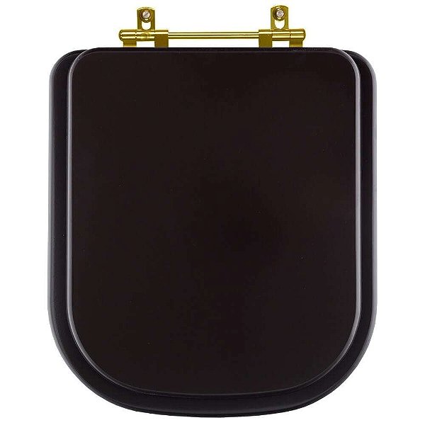 Assento Sanitário Poliester Quadra Marrom Fosco Ferragem Dourada para Vaso Deca