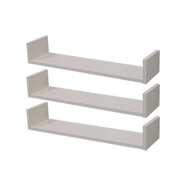 Kit 3 Prateleiras U 100 x 10cm Branca Suporte Invisível