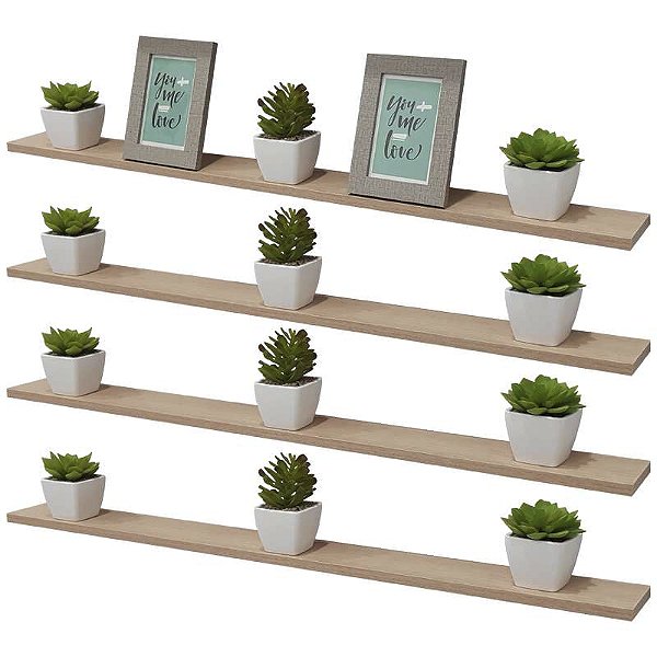 Kit 4 Prateleiras 80 x 15cm Carvalho Suporte Invisível