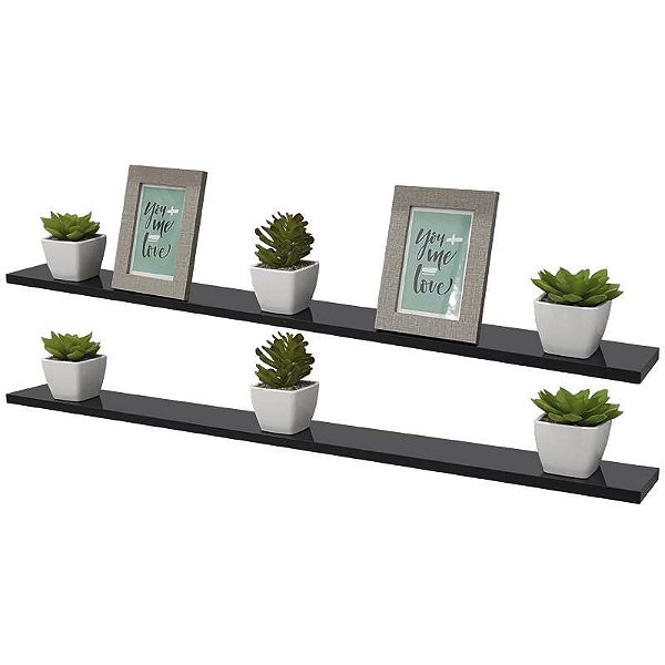 Kit 2 Prateleiras 80 x 15cm Preta Suporte Invisível