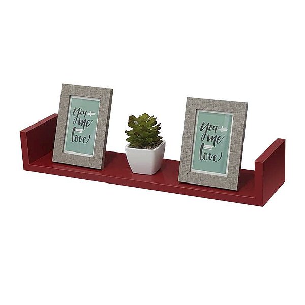 Prateleira U 80 x 25cm Vermelha Suporte Invisível