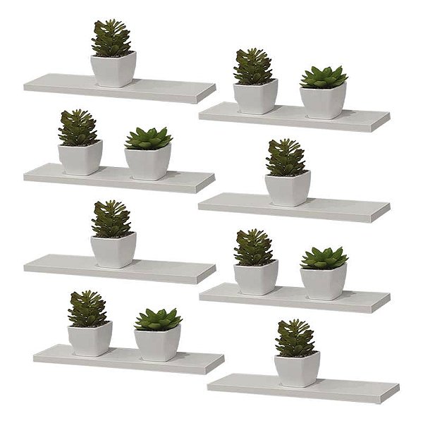 Kit 8 Prateleiras 40 x 10cm Branca Suporte Invisível