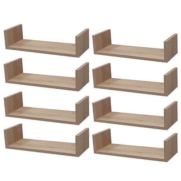Kit 8 Prateleiras U 40 x 10cm Carvalho Suporte Invisível
